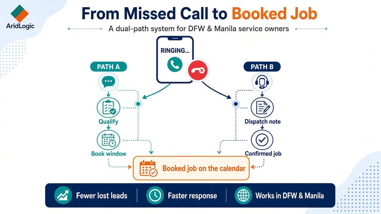 From Missed Call to Booked Job: The Dual-Path Fix for DFW and Manila Service Owners