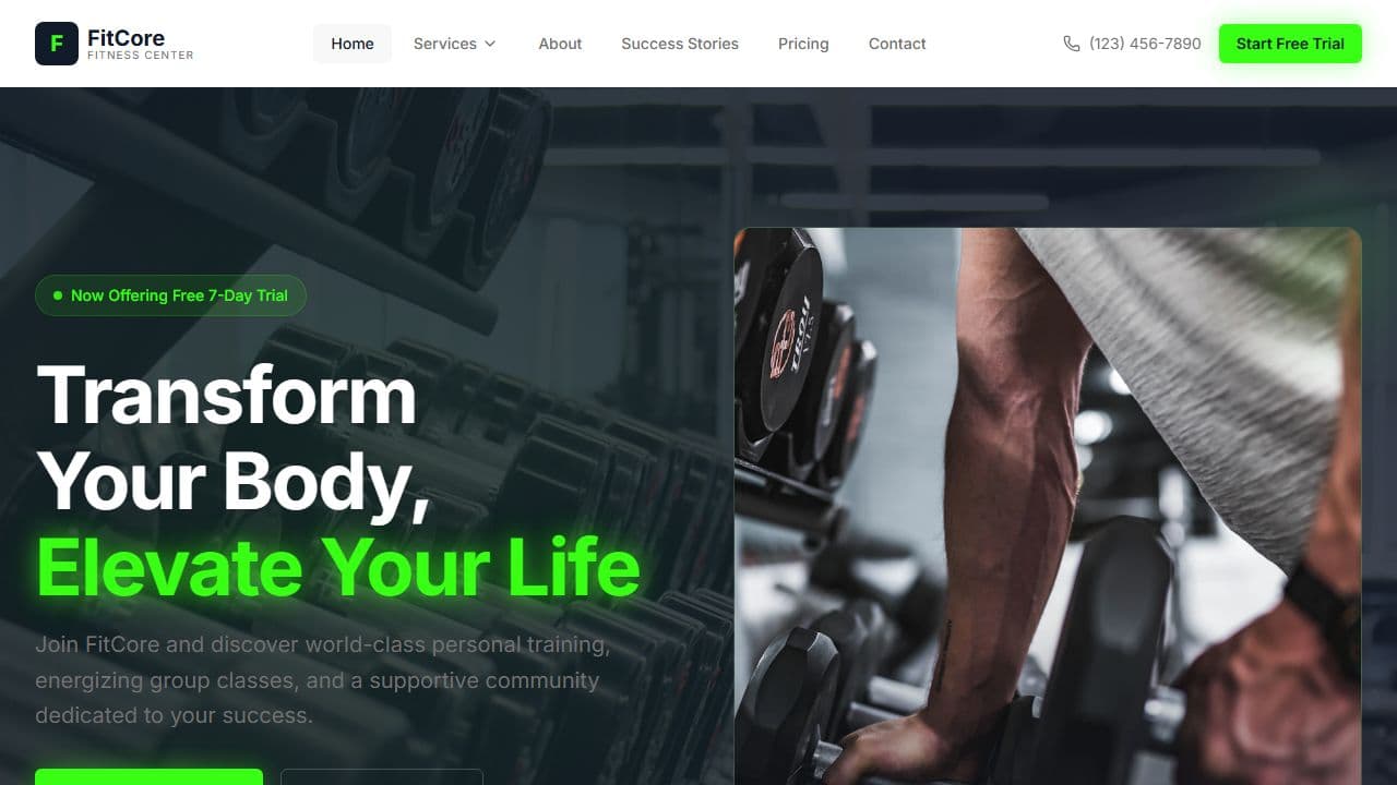 Fitness Center website screenshot